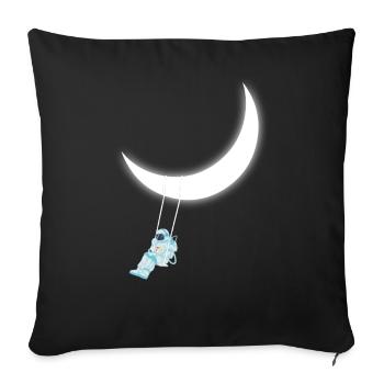 Astronaute se balançant sur le rêve spatial du croissant de lune - Housse de coussin décorative 45 x 45 cm - noir - Devant