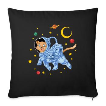 Space Cat Astronaut Floating in Galaxy Stars - Sofa pillowcase 17,3'' x 17,3'' (45 x 45 cm) - black - Front