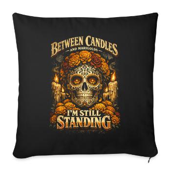 Dia De Los Muertos Between Candles And Marigolds - Sofa pillowcase 17,3'' x 17,3'' (45 x 45 cm) - black - Front