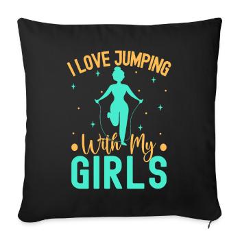 Les passionnés de fitness adorent sauter avec mes filles - Housse de coussin décorative 45 x 45 cm - noir - Devant