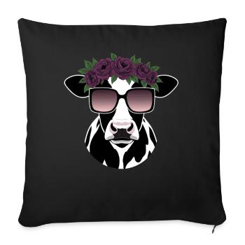 Fleurs de lunettes de soleil drôles de vache - Housse de coussin décorative 45 x 45 cm - noir - Devant