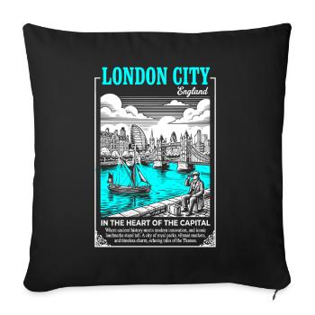 Néon bleu du port de Londres - Housse de coussin décorative 45 x 45 cm - noir - Devant