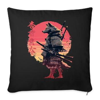 Samouraï Loup au Coucher du Soleil - Housse de coussin décorative 45 x 45 cm - noir - Devant