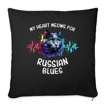 Ligne de cœur du Chat Bleu Russe - Housse de coussin décorative 45 x 45 cm - noir - Devant