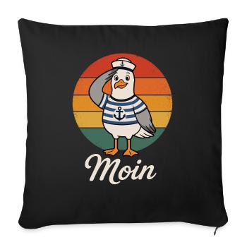 Moin Möwe Shirt Retro Nordsee - Sofakissenbezug 45 x 45 cm - Schwarz - Vorne