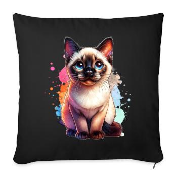 Siamese Cat Gift - Sofa pillowcase 17,3'' x 17,3'' (45 x 45 cm) - black - Front