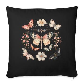 Boho-Cottagecore-Monarchfalter - Sofakissenbezug 45 x 45 cm - Schwarz - Vorne