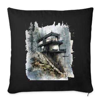 Forest Glass Cabin on Cliff - Sofa pillowcase 17,3'' x 17,3'' (45 x 45 cm) - black - Front