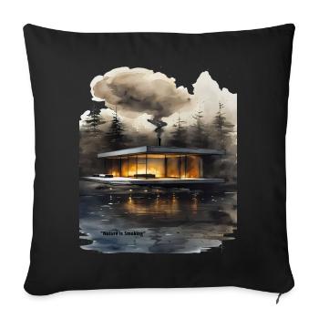 Feuerbeleuchtete moderne Hütte am See - Sofakissenbezug 45 x 45 cm - Schwarz - Vorne