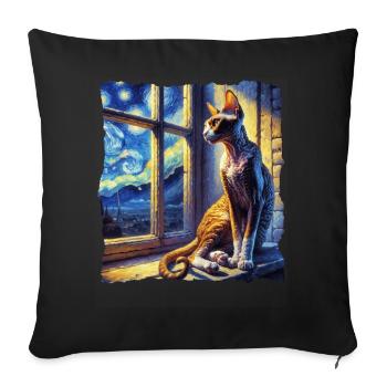 Cornish Rexkatze Starry Night - Sofakissenbezug 45 x 45 cm - Schwarz - Vorne