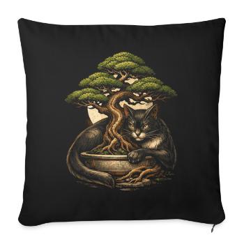Bonsai tree with cat - Sofa pillowcase 17,3'' x 17,3'' (45 x 45 cm) - black - Front