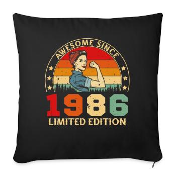 1986 Vintage Rétro Cadeau D'anniversaire Femme - Housse de coussin décorative 45 x 45 cm - noir - Devant