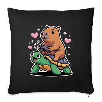 Gamer duo capybara on turtle - Sofa pillowcase 17,3'' x 17,3'' (45 x 45 cm) - black - Front