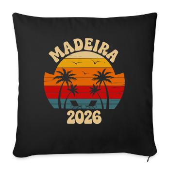 Madère 2026 Sunset Palm Trees rétro - Housse de coussin décorative 45 x 45 cm - noir - Devant