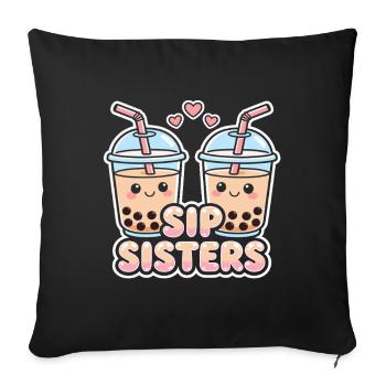 Sip Sisters Boba Tea Meilleures amies mignonnes au bubble tea - Housse de coussin décorative 45 x 45 cm - noir - Devant