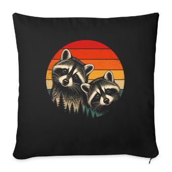 Raccoon Duo in the Retro Solar Circle - Sofa pillowcase 17,3'' x 17,3'' (45 x 45 cm) - black - Front