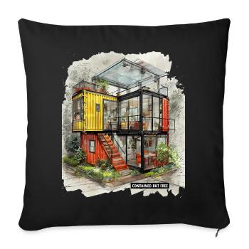 CONTAINED BUT FREE - Modern Shipping Container Art - Sofa pillowcase 17,3'' x 17,3'' (45 x 45 cm) - black - Front