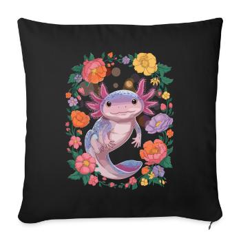 Axolotl surrounded by flowers - Sofa pillowcase 17,3'' x 17,3'' (45 x 45 cm) - black - Front