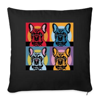 Pop Art French Bulldogs Colorful - Sofa pillowcase 17,3'' x 17,3'' (45 x 45 cm) - black - Front