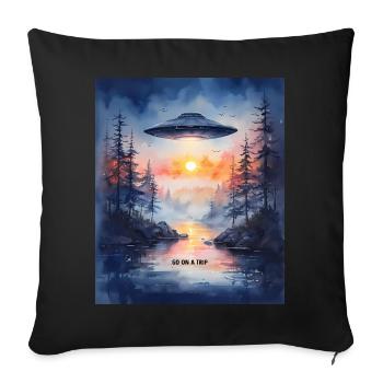 GO ON A TRIP - Futuristic Sunset UFO Art - Sofa pillowcase 17,3'' x 17,3'' (45 x 45 cm) - black - Front