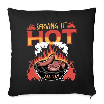 Barbecue grillant de la viande Grillant Barbecue - Housse de coussin décorative 45 x 45 cm - noir - Devant