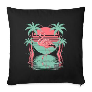 Tropical flamingo palm trees water sunset - Sofa pillowcase 17,3'' x 17,3'' (45 x 45 cm) - black - Front