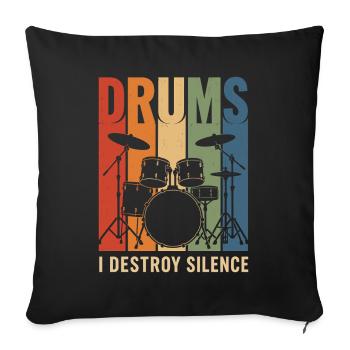 Drums I Destroy Silence Retro Drum Shirt - Housse de coussin décorative 45 x 45 cm - noir - Devant