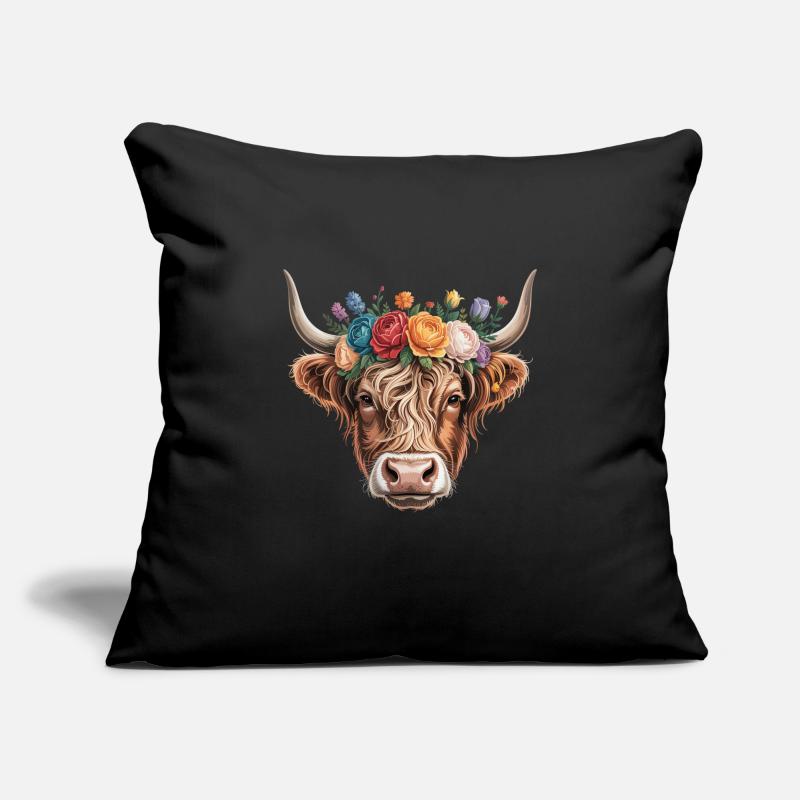 Vache à couronne de fleurs Housse de coussin décorative 45 x 45 cm