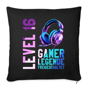 16. Geburtstag Junge Mädchen Gaming Level 16 Jahre - Sofakissenbezug 45 x 45 cm - Schwarz - Vorne