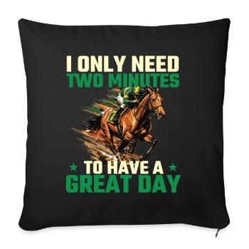 Deux minutes : Humour de courses hippiques de grande journée - Housse de coussin décorative 45 x 45 cm - noir - Devant