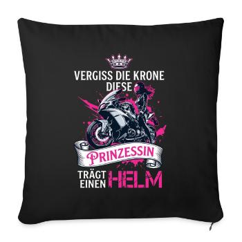 Motorrad Prinzessin Trägt Helm Bikerin - Sofakissenbezug 45 x 45 cm - Schwarz - Vorne