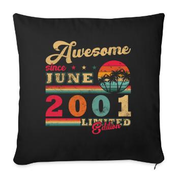 Cadeau d’anniversaire 25e Millésime Juin 2001 - Housse de coussin décorative 45 x 45 cm - noir - Devant