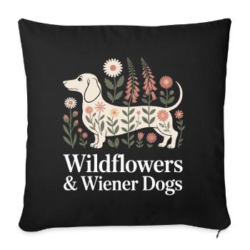 Fleurs de teckel - Housse de coussin décorative 45 x 45 cm - noir - Devant