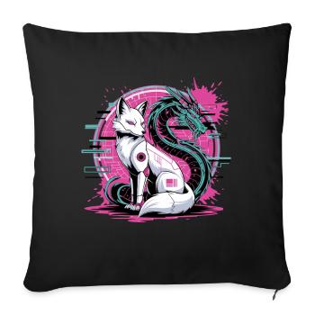 Cyberpunk Fox et Dragon Anime Gamer Otaku - Housse de coussin décorative 45 x 45 cm - noir - Devant