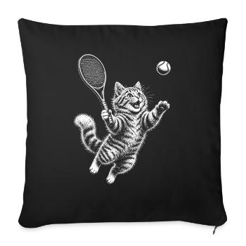 Chat de tennis Joueur de tennis drôle Drôle d’amour - Housse de coussin décorative 45 x 45 cm - noir - Devant