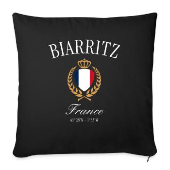 Couronne des armoiries de Biarritz France – Souvenir de voyage - Housse de coussin décorative 45 x 45 cm - noir - Devant