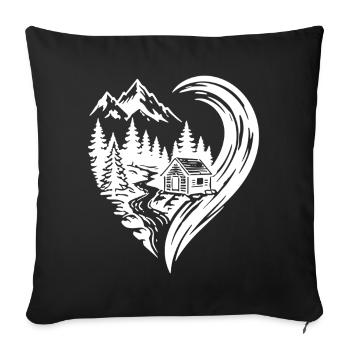 Heart Mountains Hut Nature Love Hiking - Sofa pillowcase 17,3'' x 17,3'' (45 x 45 cm) - black - Front