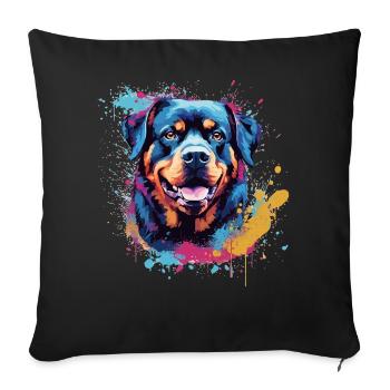 Art éclaboussé coloré du chien rottweiler - Housse de coussin décorative 45 x 45 cm - noir - Devant