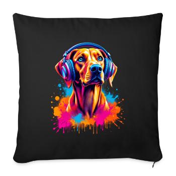 Viszla avec un casque - Housse de coussin décorative 45 x 45 cm - noir - Devant