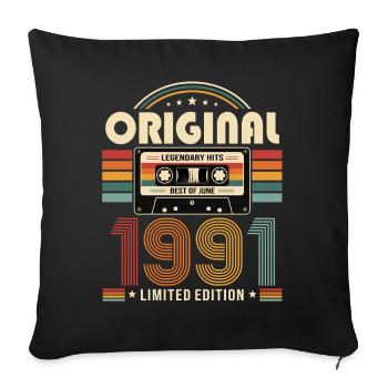 35th Birthday Gift Vintage June Vintage 1991 - Sofa pillowcase 17,3'' x 17,3'' (45 x 45 cm) - black - Front