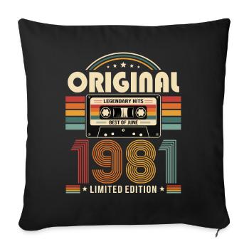 Cadeau du 45e anniversaire Millésime Juin Millésime 1981 - Housse de coussin décorative 45 x 45 cm - noir - Devant