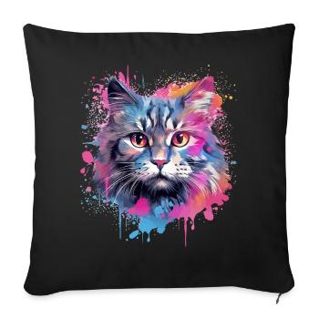 Colorful Splash Art American Bobtail Cat - Sofa pillowcase 17,3'' x 17,3'' (45 x 45 cm) - black - Front