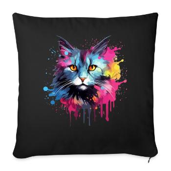 Visage de chat américain à queue courte avec des éclaboussures colorées - Housse de coussin décorative 45 x 45 cm - noir - Devant