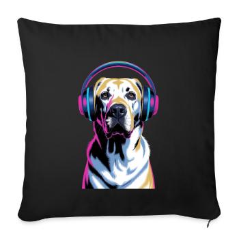 Labrador avec casque - Housse de coussin décorative 45 x 45 cm - noir - Devant