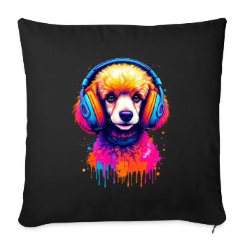 Caniche avec un casque - Housse de coussin décorative 45 x 45 cm - noir - Devant