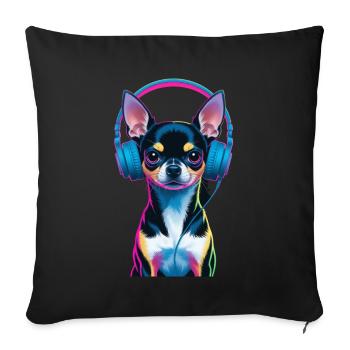 Chihuahua Kopfhörer - Sofakissenbezug 45 x 45 cm - Schwarz - Vorne
