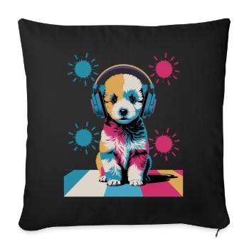 Chiot caniche avec un casque - Housse de coussin décorative 45 x 45 cm - noir - Devant