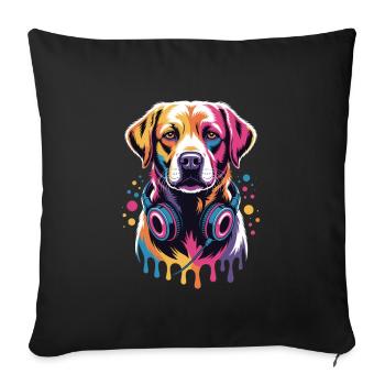 Labrador avec casque - Housse de coussin décorative 45 x 45 cm - noir - Devant