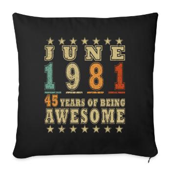 45th Birthday Gift Legend June Vintage 1981 - Sofa pillowcase 17,3'' x 17,3'' (45 x 45 cm) - black - Front
