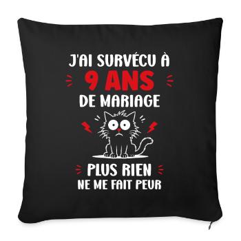 Survivre 9 ans de mariage - Housse de coussin décorative 45 x 45 cm - noir - Devant